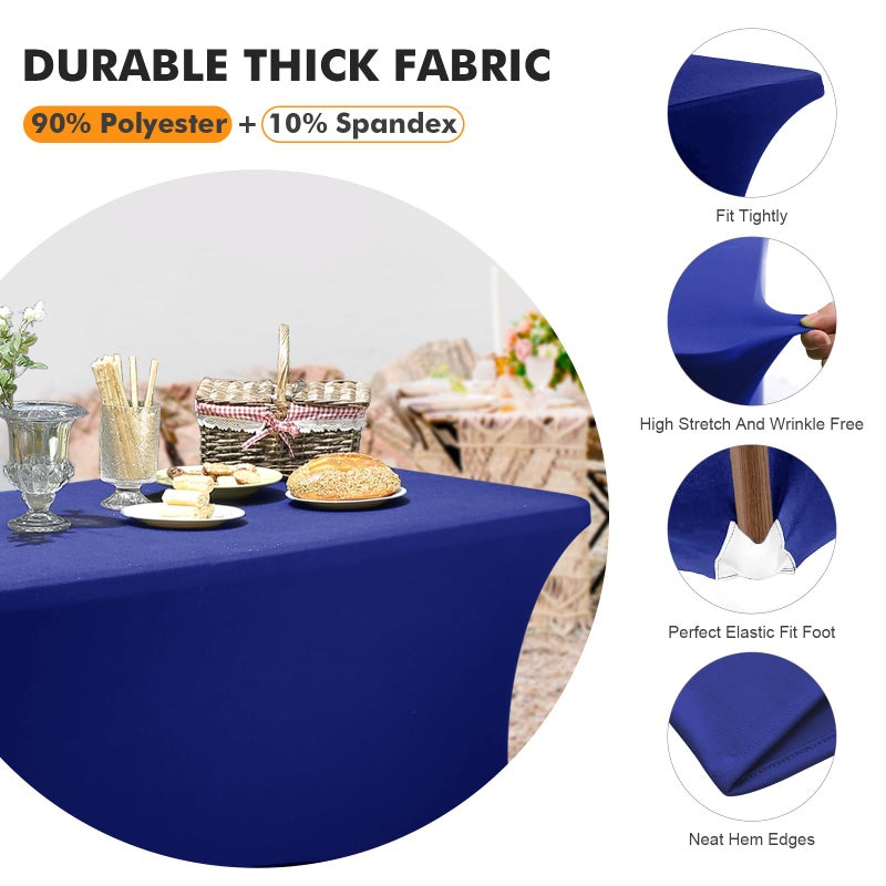 SEPARO Spandex Table Cover 2 Pack 6Ft Royal Blue Fitted Tablecloths,Washable Wrinkle Resistant Stretch Table Cloth Rectangle for Party Hosting Supplies,Wedding Decorations,Vendor Display,Banquet - Image 3
